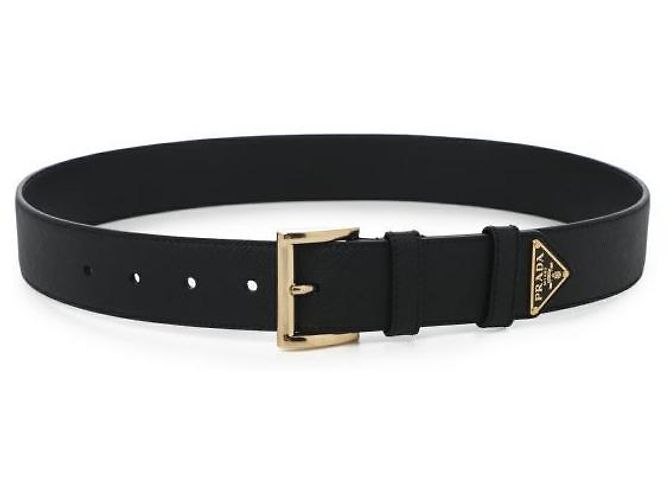 Prada Triangle Logo Leather Belt Black