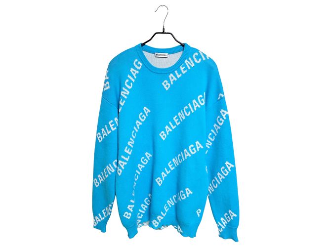 Balenciaga Multi-Logo Intarsia-Strick Blau