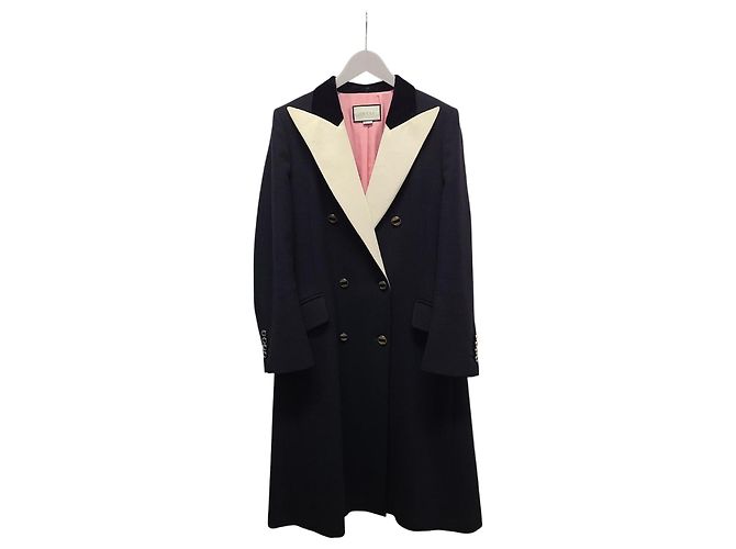 Gucci Black with Satin Lapel Runway Wool Double Coat