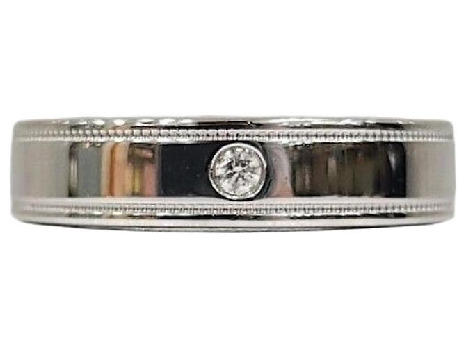Tiffany & Co Anello a fascia doppia milgrain in diamante e platino Argento
