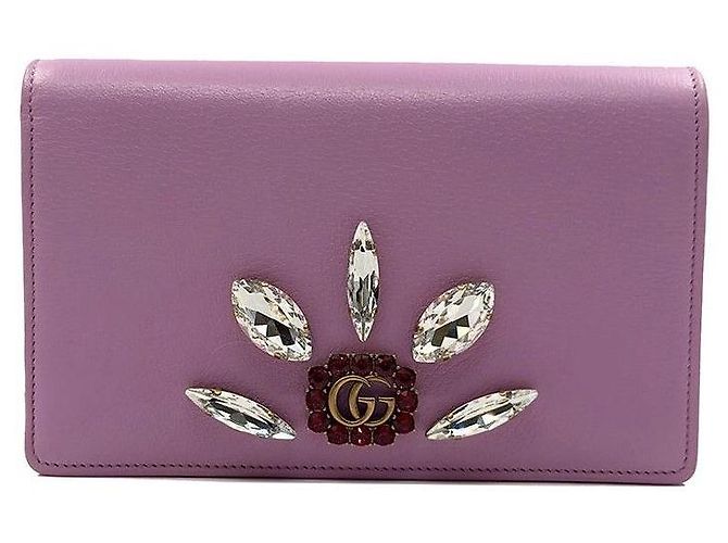 Gucci Bolsa Transversal Marmont Crystal Leather Chain Rosa