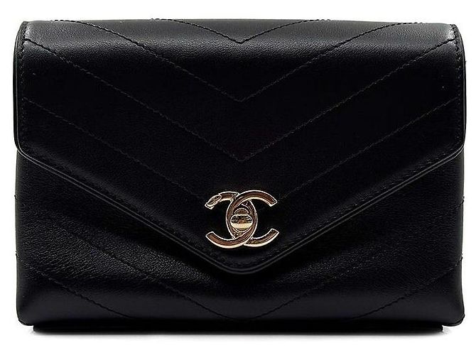 Chanel Sac Chevron Stitch en Cuir Caviar Noir