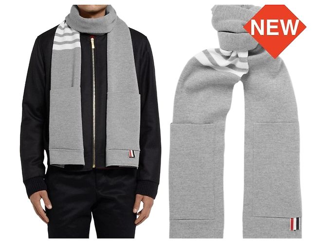 Thom Browne Cachecol assimétrico de lã merino com bolso Prata