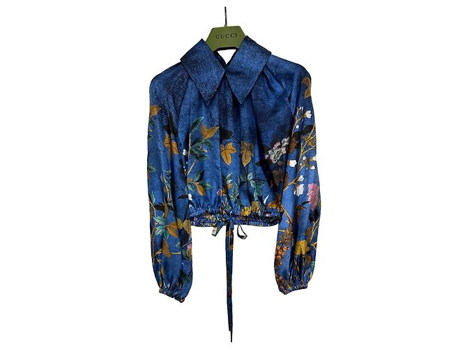 Gucci Camicetta in twill di seta stampata Tian Multicolore