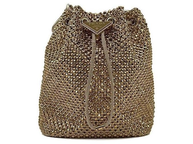 Prada Borsa a secchiello in raso di cristallo D'oro