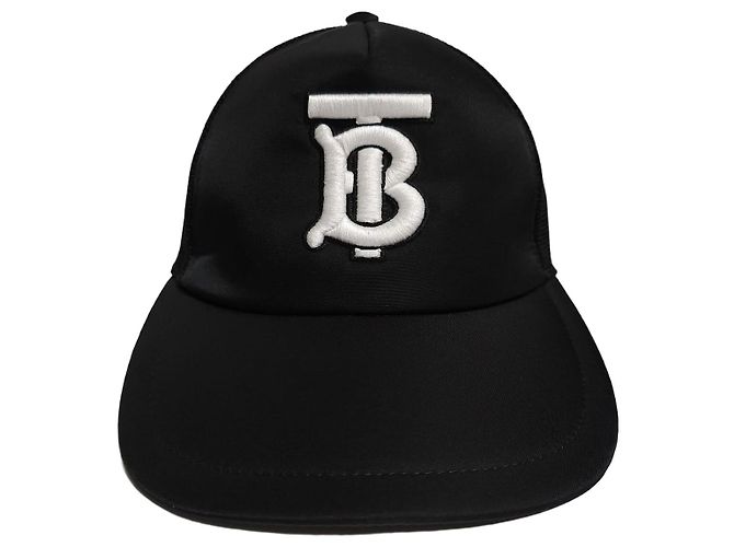 Burberry Schwarze Baseballkappe aus Mesh mit besticktem TB-Monogramm