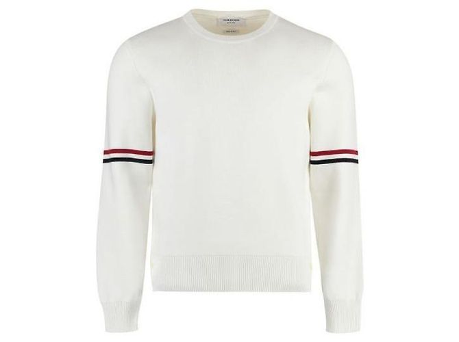 Thom Browne Cotton Milano Stitch RWB Stripe Pullover Knit White