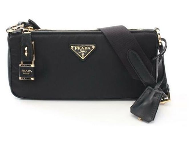 Prada Piccola borsa a tracolla in nylon e pelle VNDO Nero