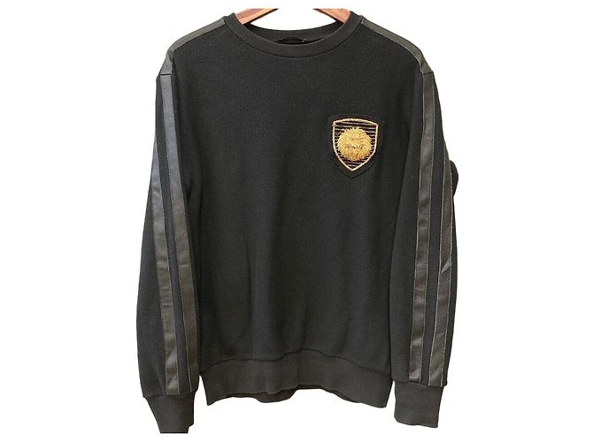Balmain Lion Patch Side Leather Sweatshirt Black