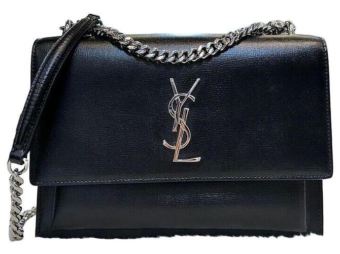 Saint Laurent Borsa a tracolla con catena Monogram Sunset Argento Nero
