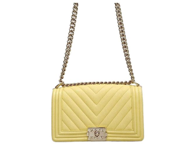 Chanel Borsa Chevron Boy Flap Bag Medium Yellow Series Giallo