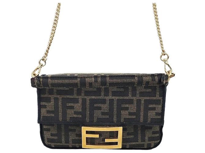 Fendi Bolsa Baguette Mini FF Jacquard com corrente Preto