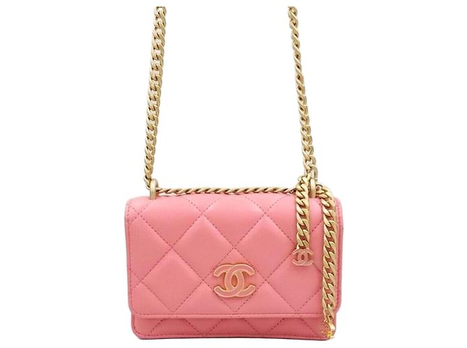 Chanel Mini bolsa de ombro com aba em pele de cordeiro rosa - Nova temporada