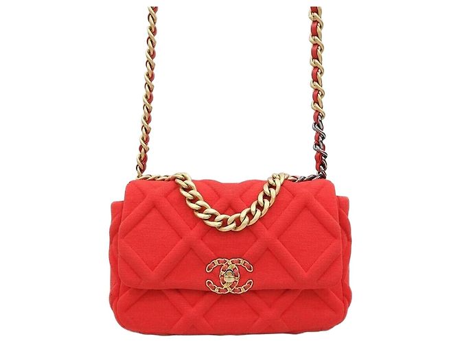 Chanel 19 Chanel Jersey Flapback Small Red Series Roja