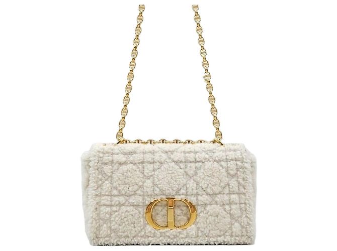 Dior Bolsa de Ombro Caro em Shearling Médium Prata