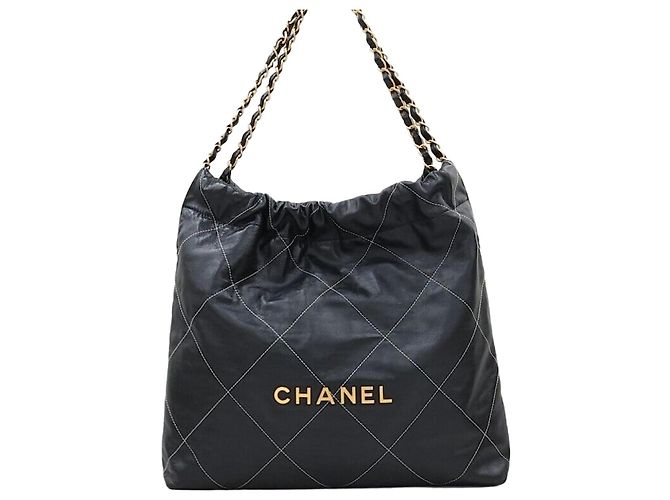 Chanel Borsa a Spalla Medium Stitch Nera con Hardware Oro Nero