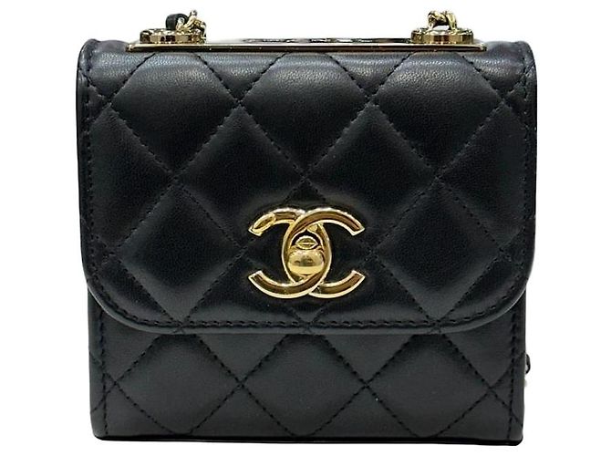 Chanel Mini bolsa de corrente Trendy CC em pele de cordeiro preta e dourada Preto
