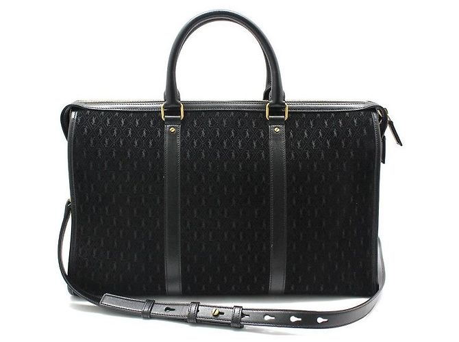 Saint Laurent Bolsa Duffel e Bolsa de Ombro em Camurça Preta com Monograma All Over Medium Preto