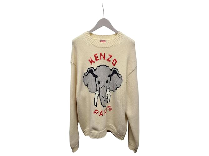 Kenzo Elephant Pixel Strickpullover Weiß 