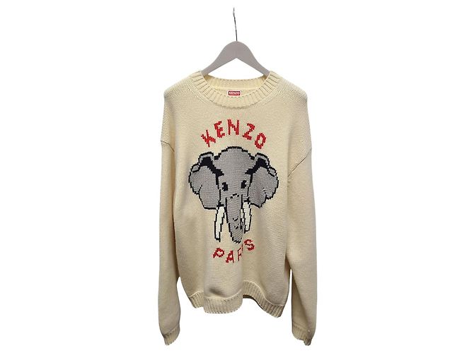 Kenzo Pull en maille Elephant Pixel Blanc