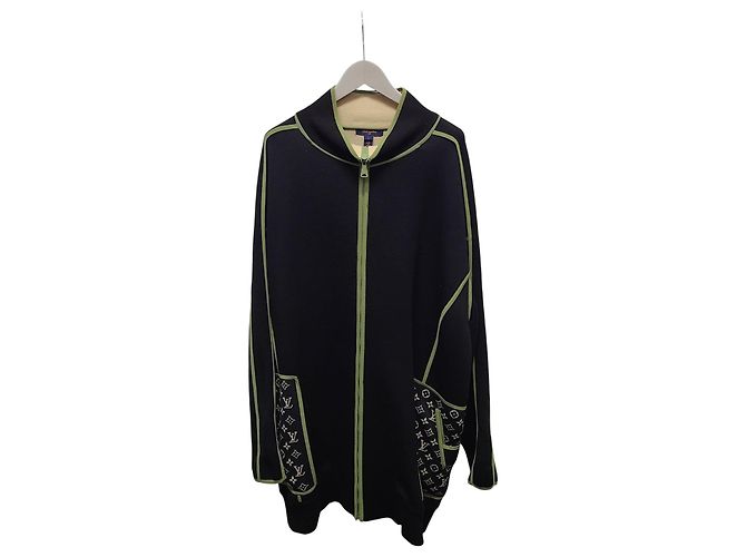 Louis Vuitton Graphic Monogram Trim Long Zip-Up Jacket Blue