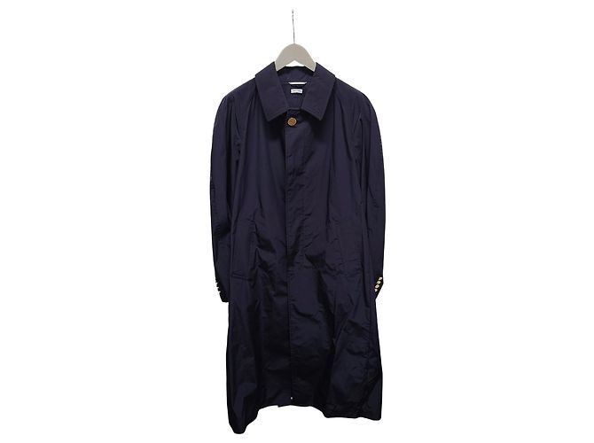 Thom Browne Giacca a vento lunga classica blu navy e oro