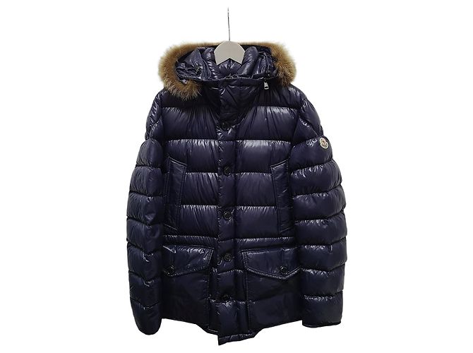 Moncler Pull Cluny acolchoado de pele de guaxinim brilhante azul marinho