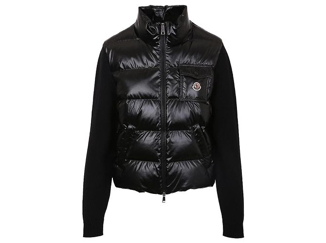 Moncler Cardigan acolchoado com fecho de correr em mistura de lã para mulher Preto