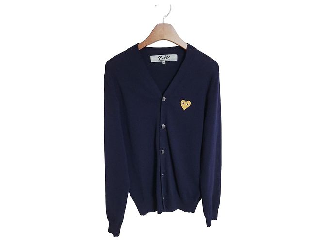 Comme Des Garcons Marineblauer Cardigan für Herren mit Gold-Patch