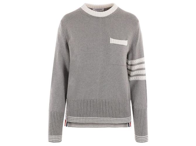 Thom Browne Jersey-Strickpullover Hellgrau Braun 