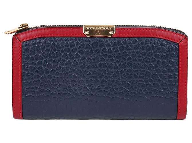 Burberry Navy Leather Allington Zipper Long Wallet Blue