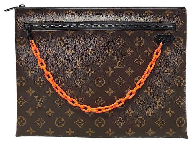 Louis Vuitton Virgil Abloh Monogram Chain Clutch Bag Brown