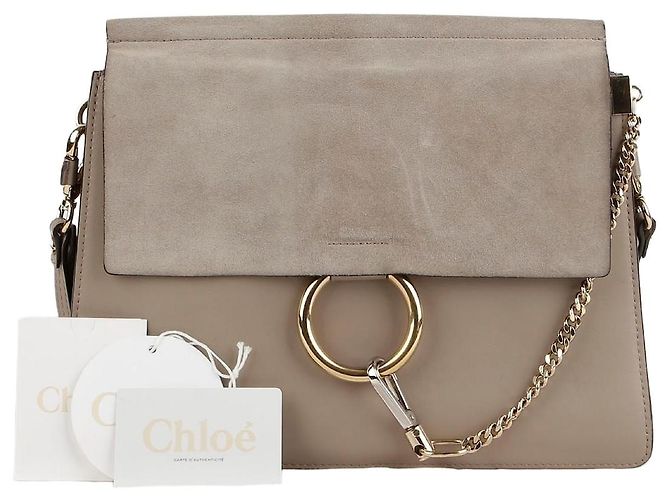 Chloé Bolsa de ombro e transversal em camurça e couro cinza médio Marrom