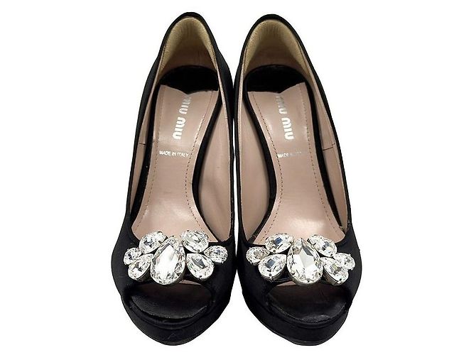 Miu Miu Satin Crystal Pumps Black