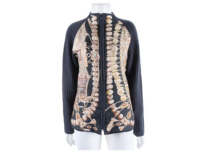 Hermès Strickjacke mit Reißverschluss und Seidenbesatz Mehrfarben