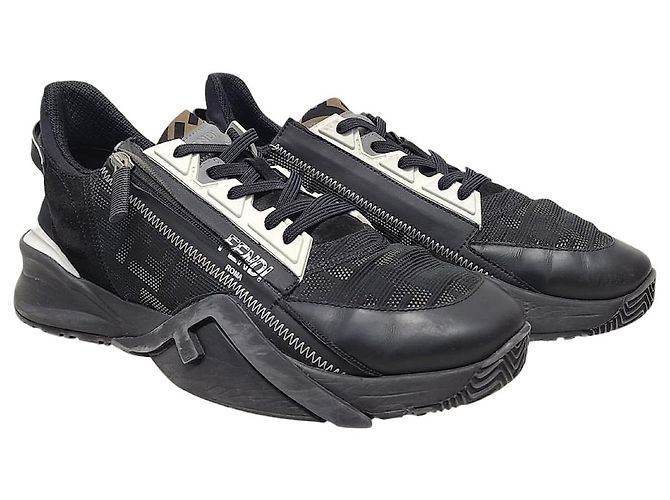 Fendi Flow Black Nylon Leather Low-top Sneakers