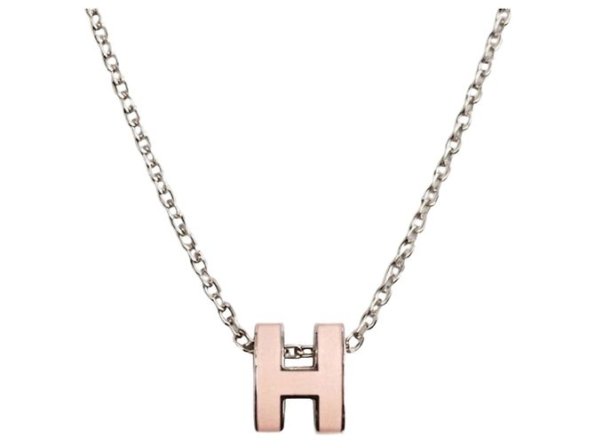 Hermès Colar Mini Popashu Rosa Prateado Draje Prata