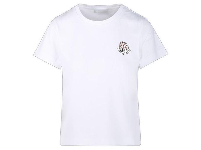 Moncler Damen T-Shirt aus Baumwolle mit Logo Weiß Silber