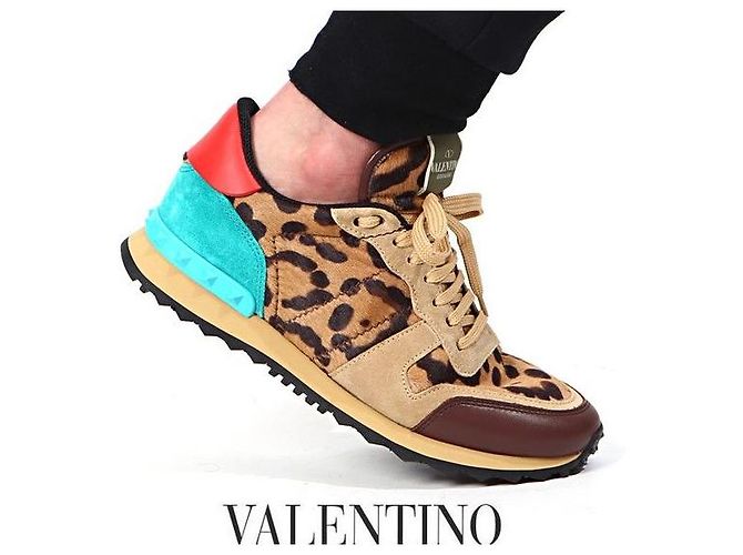 Valentino Rockstud Leopard Suede Running CMQ Multiple colors