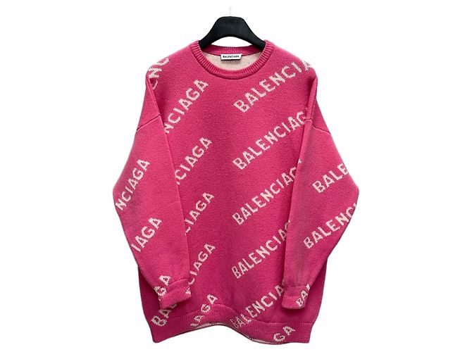 Balenciaga Tricô oversized com logo em toda a peça Rosa