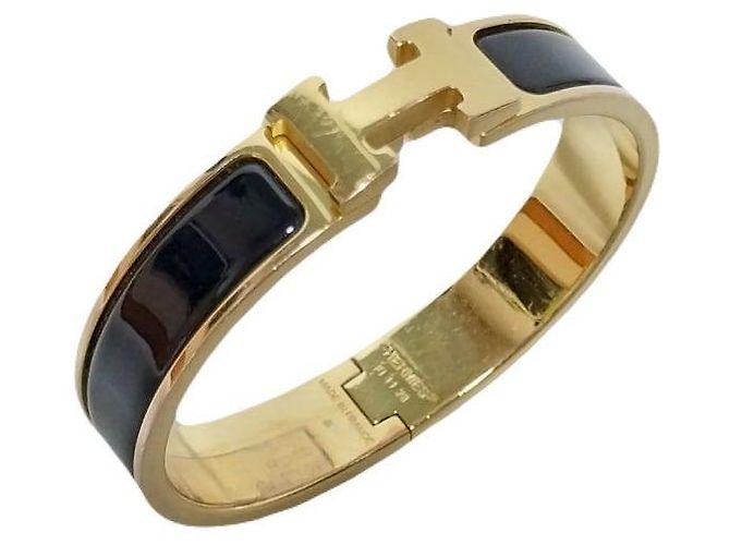 Hermès Bracelet jonc noir avec boucle Click Gold PM