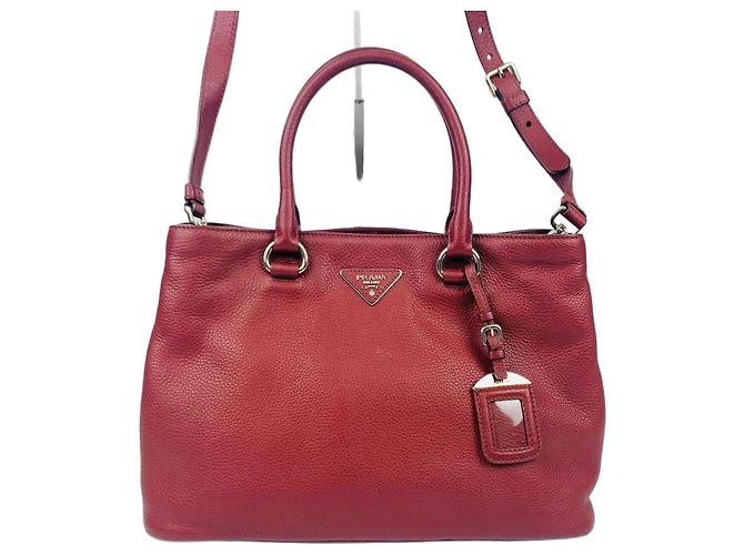 Prada Sac cabas à épaule Vitello Daino Rouge