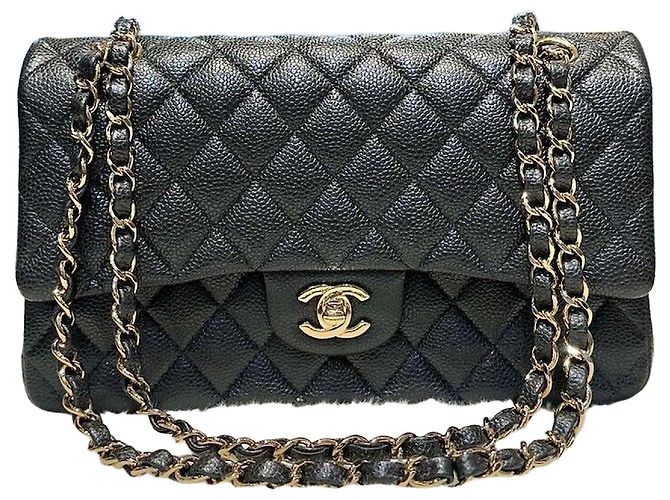 Chanel Caviar Classic Medium Gold-tone Dark Grey Series Marrom