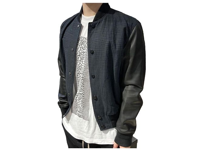 Louis Vuitton Arm Leder-Baumwoll-Bomberjacke Black Navy Blau