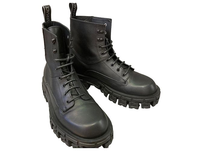 Versace Leather Ankle Biker Boots Black