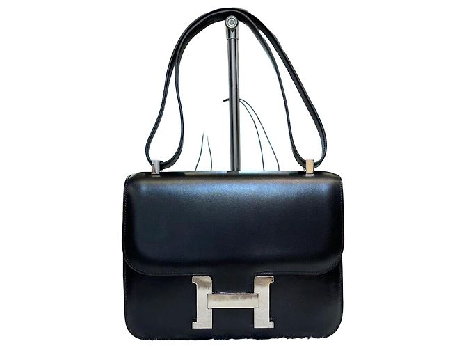 Hermès Borsa a Spalla Constance Box Leather Black Silver Engraving Nero