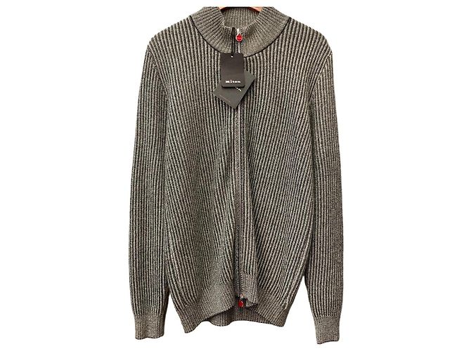 Kiton Cashmere-Strickjacke mit Reißverschluss Grau Braun