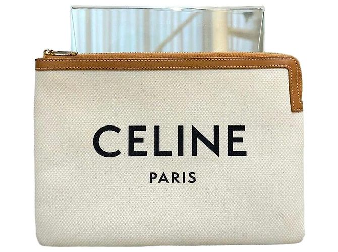 Céline Canvas Logo Clutch Bag Weiß