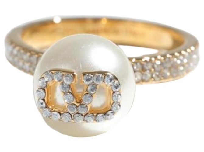 Valentino Anello Logo con Perla e Cristallo