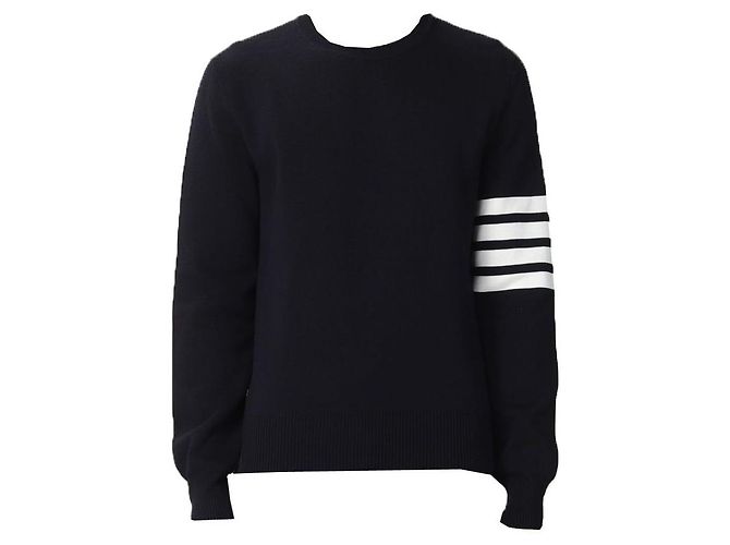 Thom Browne Diagonale Milano Strick Navy Blau